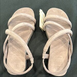 Luxury Italian made Women's taupe/lavender Strappy Sandals